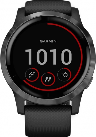 GARMIN Vivoactive 4 Oled Screen GPS Fitness Smartwatch 45.1mm Slate Stainless Steel Bezel with Black Case and Silicone Band 010-02174-14
