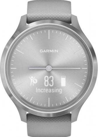 GARMIN Vivomove 3 Silver Hardware Three Hands Oled Screen GPS Hybrid Smartwatch 44mm Powder Gray Silicone Strap 010-02239-20