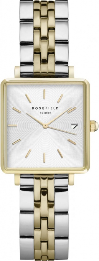 ROSEFIELD The Mini Boxy Square Three Hands 22mm Two Tone Gold Stainless Steel Bracelet QMWSSG-Q023