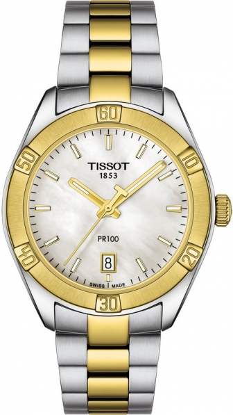 TISSOT PR 100 Sport Chic Three Hands 36mm Two Tone Gold Stainless Steel Bracelet T101.910.22.111.00
