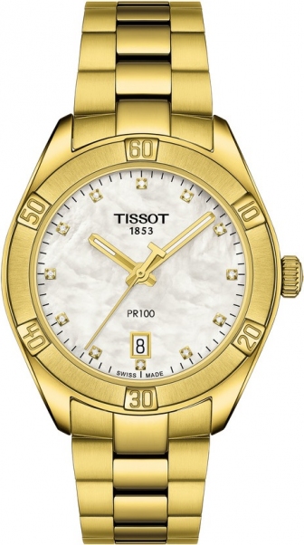 TISSOT PR 100 Sport Chic Diamonds Three Hands 36mm Gold Stainless Steel Bracelet T101.910.33.116.01