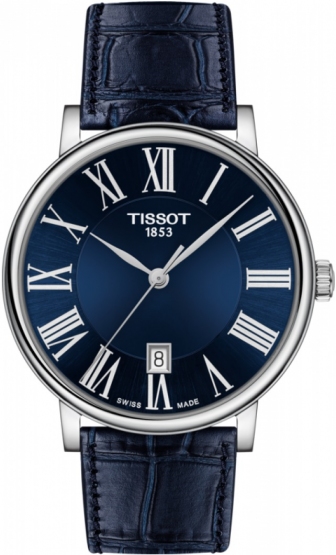 TISSOT Carson Premium Three Hands 40mm Silver Stainless Steel Leather Strap T122.410.16.043.00