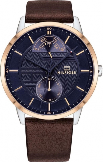 TOMMY HILFIGER Hunter Multifunction 44mm Two Tone Rose Gold Stainless Steel Leather Strap 1791605