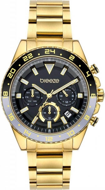 BREEZE Defacto Dual Time 42mm Gold Stainless Steel Bracelet 212331.2