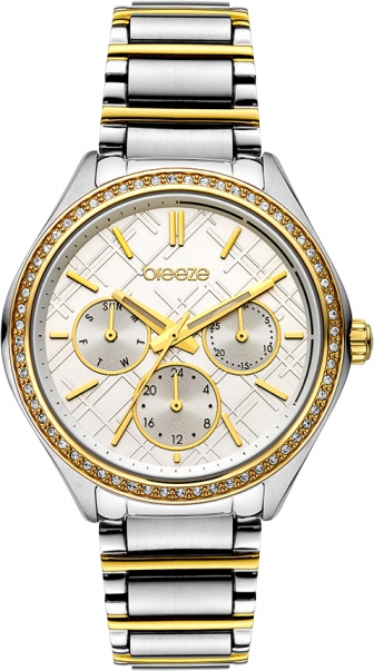 BREEZE Intensifire Series Crystals Multifunction 38mm Two Tone Gold Stainless Steel Bracelet 712041.2