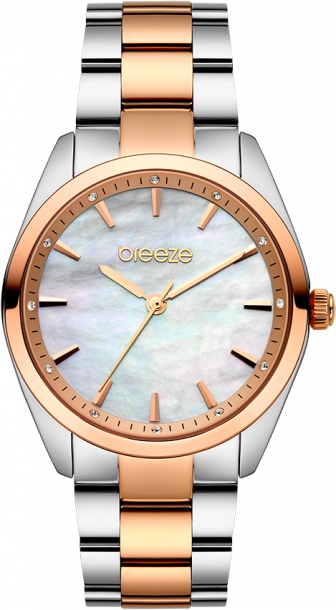 BREEZE Finesse Series Three Hands 37mm Two Tone Rose Gold Stainless Steel Bracelet 712051.1