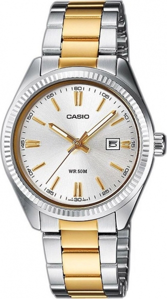 CASIO Collection Three Hands 30.2mm Two Tone Gold Stainless Steel Bracelet LTP-1302PSG-7AVEF