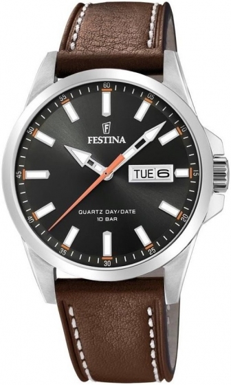 FESTINA Classic Three Hands 41mm Silver Stainless Steel Leather Strap F20358/2