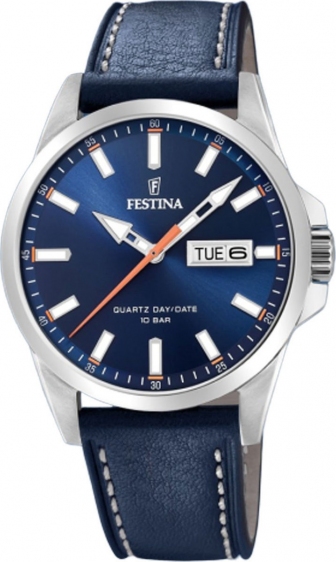 FESTINA Classic Three Hands 41mm Silver Stainless Steel Leather Strap F20358/3