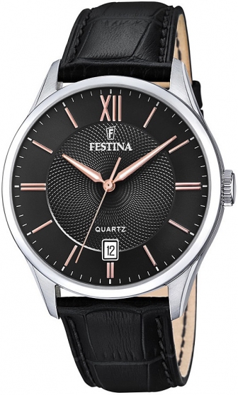 FESTINA Classic Three Hands 43mm Silver Stainless Steel Leather Strap F20426/6