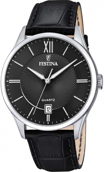 FESTINA Classic Three Hands 43mm Silver Stainless Steel Leather Strap F20426/3