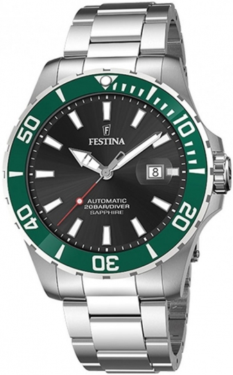 FESTINA Sport Three Hands 44mm Automatic Diver Silver Stainless Steel Bracelet F20531/2