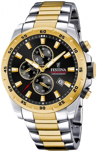 FESTINA Timeless Chronograph 45.05mm Two Tone Gold & Silver Stainless Steel Bracelet F20562/4