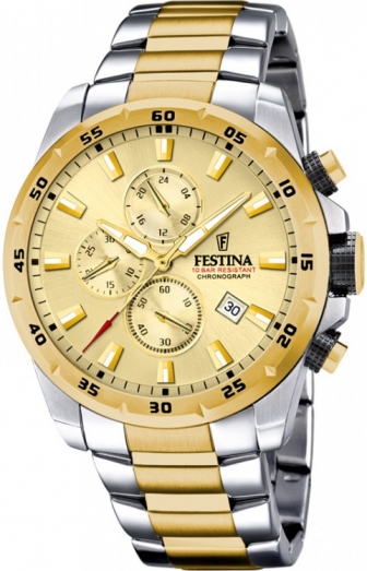 FESTINA Timeless Chronograph 45.05mm Two Tone Gold & Silver Stainless Steel Bracelet F20562/1