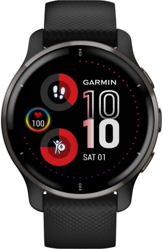 GARMIN Venu 2 Plus Fitness Smartwatch 43.6mm Slate Stainless Steel Bezel with Black Case and Silicone Band 010-02496-11