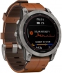 GARMIN Fenix 7 Sapphire Solar Smartwatch 47mm Titanium with Chestnut Leather + Extra Silicone Band Grey 010-02540-31