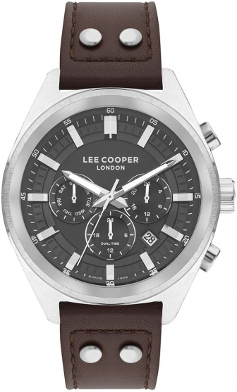LEE COOPER Casual Multifunction 45mm Silver Super Metal Leather Strap LC07842.374