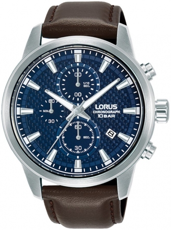 LORUS Sport Chronograph 44mm Silver Stainless Steel Leather Strap RM335HX-9