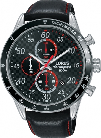 LORUS Sport Chronograph 45mm Silver Stainless Steel Leather Strap RM339EX9