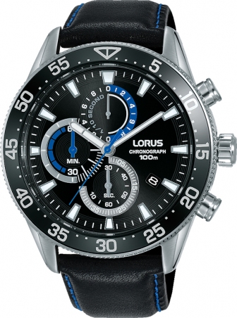 LORUS Sport Chronograph 45mm SIlver Stainless Steel Leather Strap RM343FX9