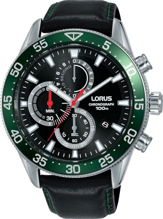 LORUS Sport Chronograph 45mm SIlver Stainless Steel Leather Strap RM347FX9