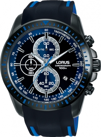 LORUS Sport Chronograph 45mm Black Stainless Steel Rubber Strap RM355DX9