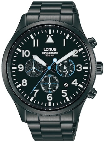 LORUS Sport Chronograph 45mm Black Stainless Steel Bracelet RT361JX-9