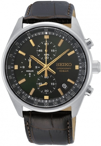 SEIKO Conseptual Chronograph 40mm Silver Stainless Steel Leather Strap SSB385P1