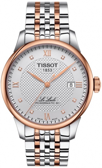 TISSOT Le Locle Diamonds Powermatic 80 Three Hands 39.3mm Two Tone Rose Gold Stainless Steel Bracelet T006.407.22.036.00