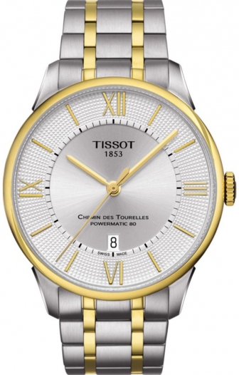 TISSOT Chemin des Tourelles Three Hands 42mm Powermatic 80 Two Tone Gold Stainless Steel Bracelet T099.407.22.038.00