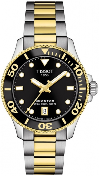 TISSOT Seastar 1000 Three Hands 36mm Two Tone Gold Stainless Steel Bracelet T120.210.22.051.00