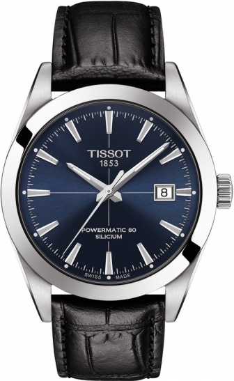 TISSOT Gentleman Classic Powermatic 80 Silicium Three Hands 40mm Silver Stainless Steel Leather Strap T127.407.16.041.01