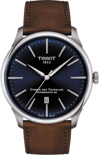 TISSOT Chemin des Tourelles Three Hands 42mm Powermatic 80 Stainless Steel Leather Strap T139.407.16.041.00