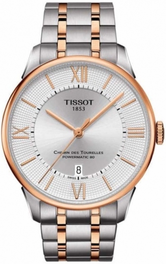 TISSOT Chemin des Tourelles Three Hands 39mm Powermatic 80 Two Tone Rose Gold Stainless Steel Bracelet T139.807.22.038.00