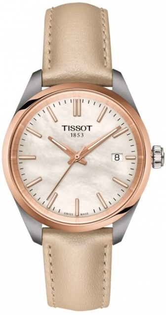TISSOT T-Classic PR100 34mm Two Tone Rose Gold Stainless Steel Leather Strap T150.210.26.111.00