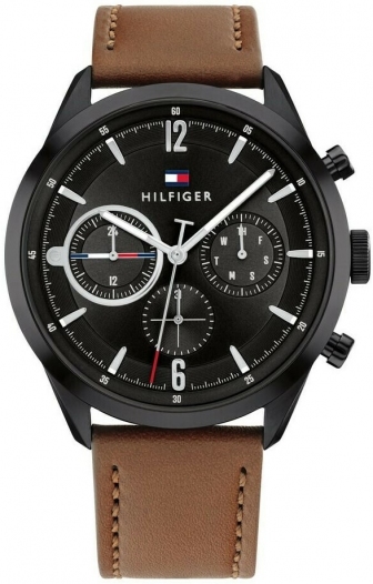 TOMMY HILFIGER Matthew Multifunction 44mm Black Stainless Steel Leather Strap 1791942