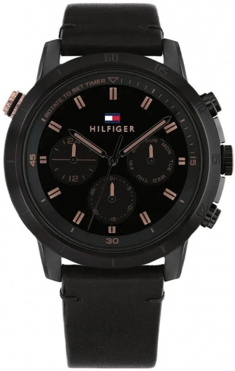 TOMMY HILFIGER Troy Multifunction 46mm Black Stainless Steel Leather Strap 1792110