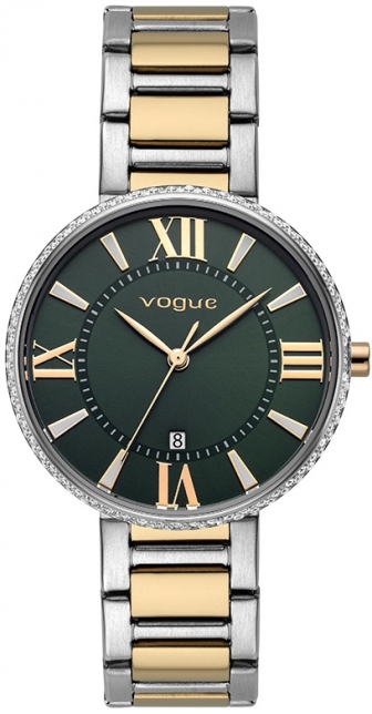 VOGUE Jet Set Crystals Three Hands 34mm Two Tone Rose Gold Stainless Steel Bracelet 612271