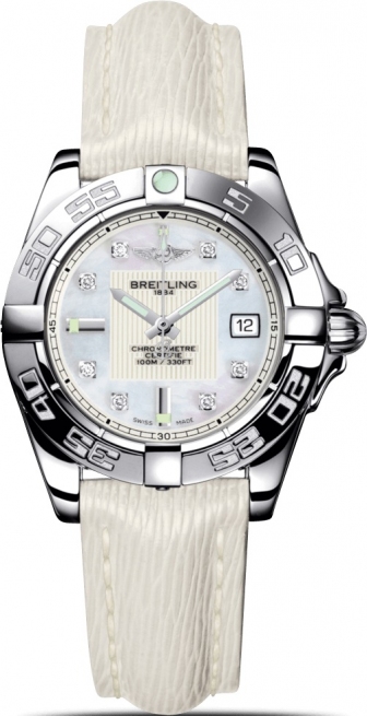 BREITLING Galactic 32 Three Hands Diamonds Super Quartz Stainless Steel Leather Strap A71356L2/A708