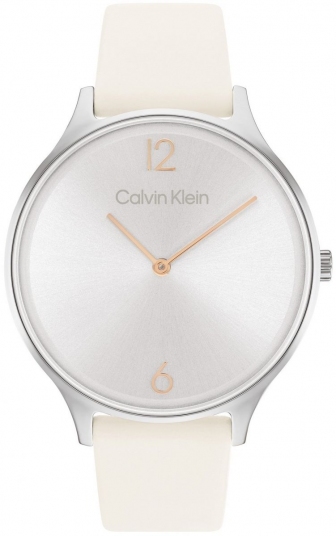 CALVIN KLEIN Timeless Two Hands 38mm Silver Stainless Steel Leather Strap 25200010