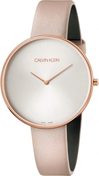CALVIN KLEIN Full Moon Three Hands Stainless 42mm Rose Gold Stainless Steel Leather Strap K8Y236Z6