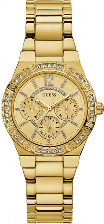GUESS Ladies Envy Crystals Multifunction 35mm Gold Stainless Steel Bracelet W0845L2