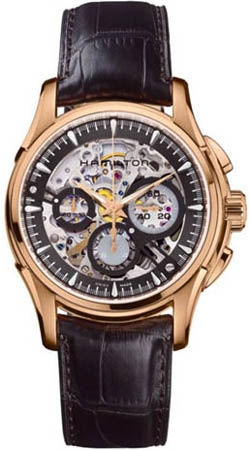 HAMILTON Jazz Master Skeleton Chronograph Limited Edition Rose Gold Stainless Steel Leather Strap H32686791
