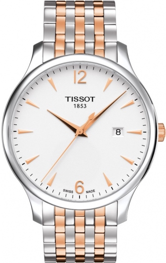 TISSOT T-Classic Tradition Three Hands 42mm Two Tone Rose Gold Stainless Steel Bracelet T063.610.22.037.01