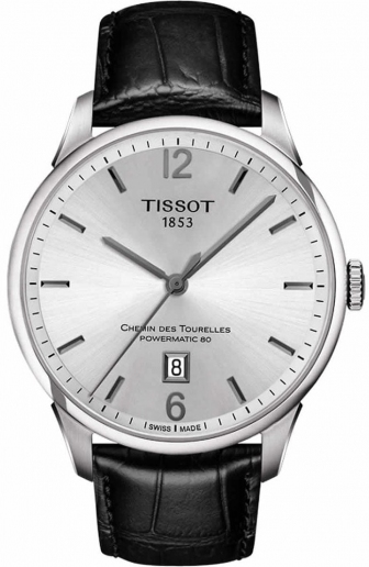 TISSOT Chemin des Tourelles Three Hands 42mm Powermatic 80 Stainless Steel Leather Strap T099.407.16.037.00