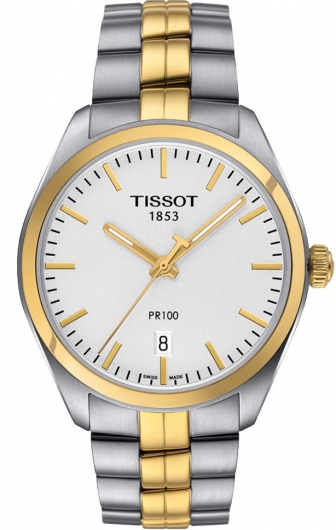 TISSOT T-Classic PR100 Three Hands Two Tone Gold Stainless Steel Bracelet T101.410.22.031.00